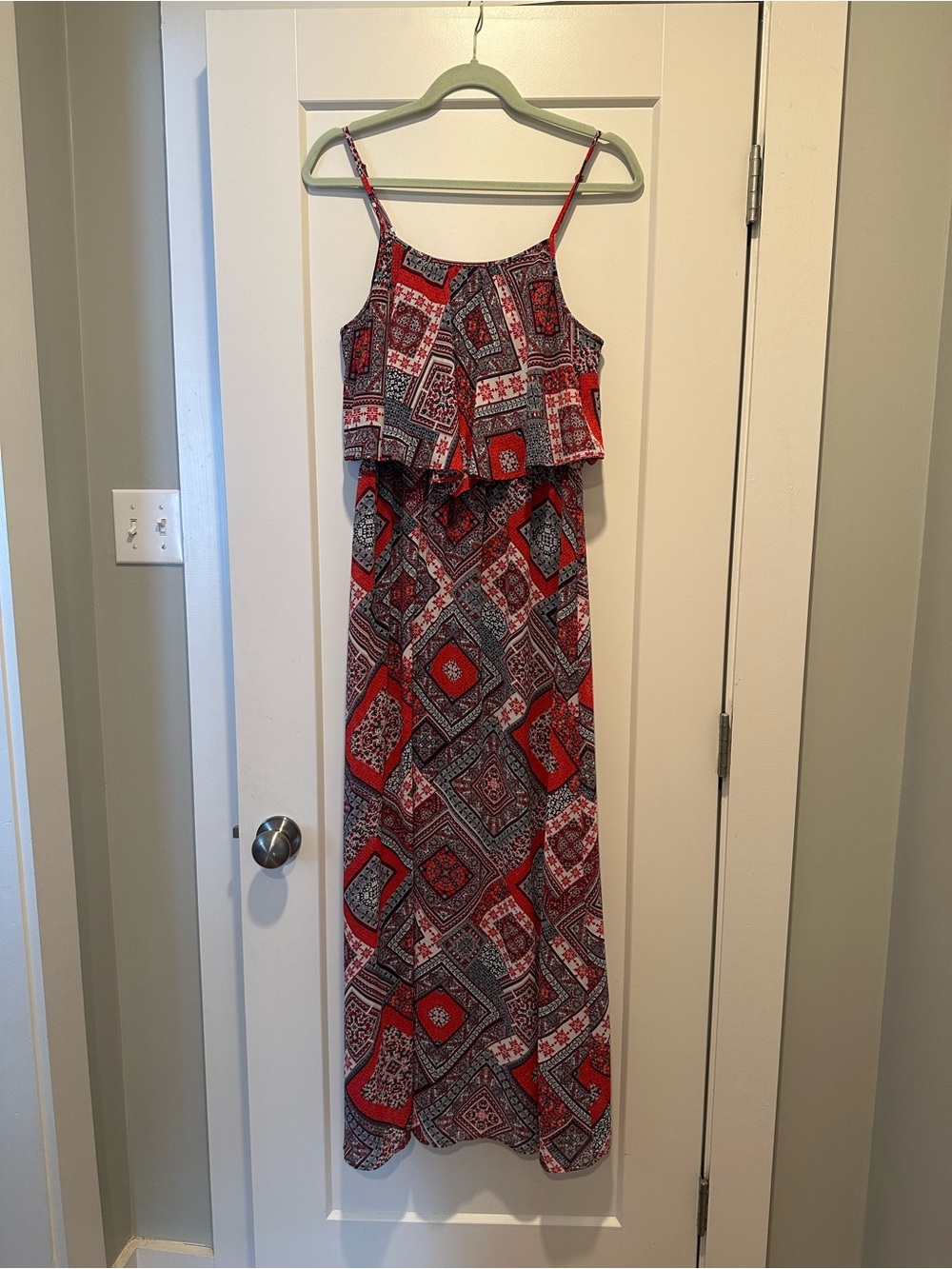 Xhilaration Red, Black & White Paisley Printed Maxi Dress